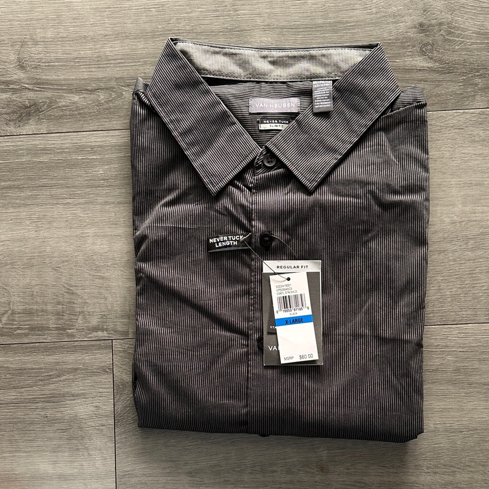Van Heusen Men's Dark Gray Pinstripe Shirt XL